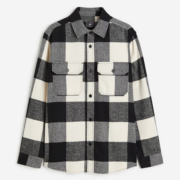 [US Yth18/Adult:M]H&M Black,Gray and White Checker Snap Button Flannel Overshirt - Picture 1 of 9